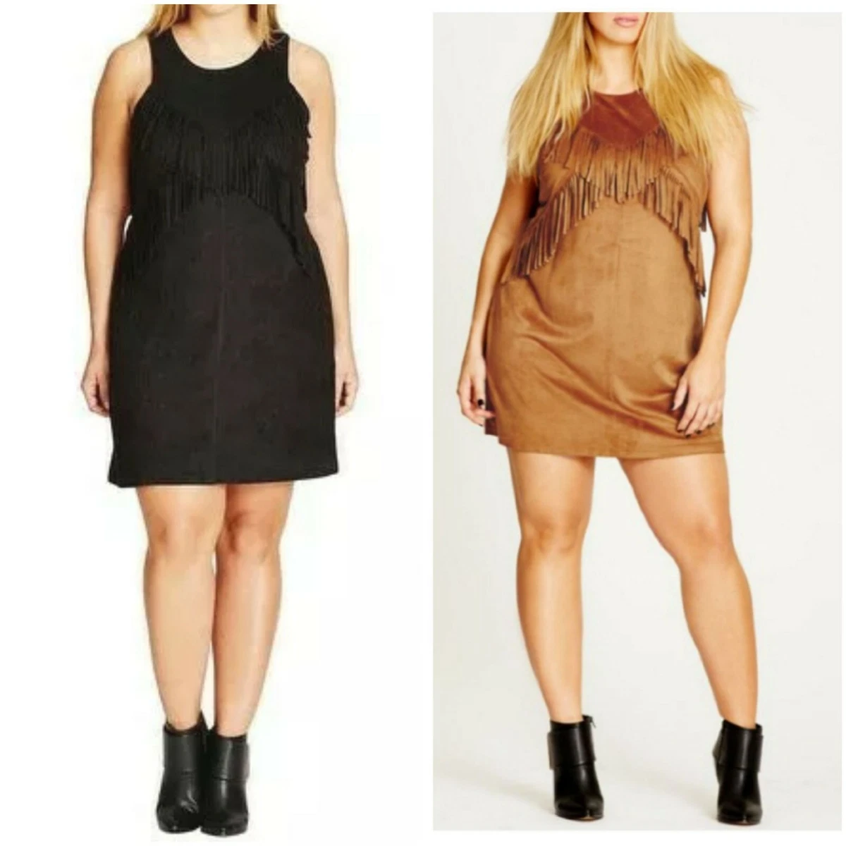 CITY CHIC size S 16 18 20 FAUX SUEDE Pleather Fringe Dress.AS NEW
