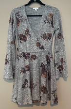 Abound Gray & Floral Wrap Long Sleeve Dress, Small, EUC