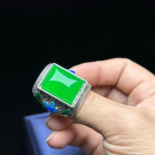 Certified Nature inlay ice green Burmese Jade Jadeite Amulet adjustable Rings - Picture 7 of 12