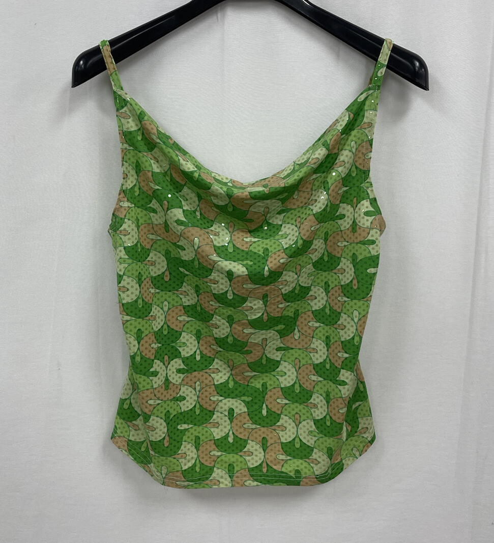 Y2K RUE 21 Cowl Neck Camisole Crop Top in Green Pattern Womens size Medium