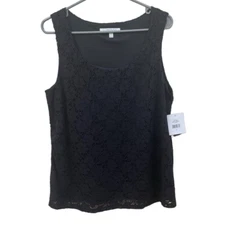 NWT Company by Ellen Tracy Stretch Lace Sleeveless Top Black Large