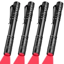 Tuanse 4 Pcs Red Light Flashlight Red LED Flashlight Pen Light Super Bright