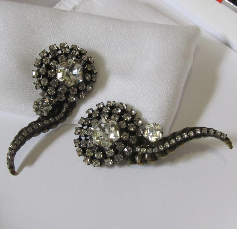 vintage 70er Jahre Strass Kristall Ohrringe Seepferdchen Ohrclips made in Italy - Bild 3 von 4