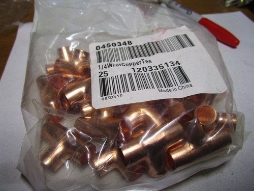1/4" Slip Wrot Copper Pipe Tee QTY 25