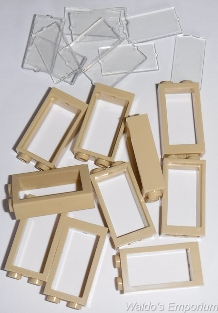 Lego WINDOW FRAME 1X2X3, TAN, with Clear Glass, 60593 Lot of 10