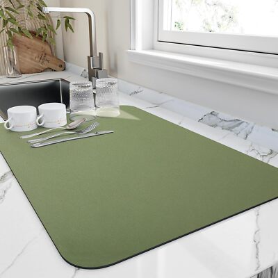 Dish Drying Mat Kitchen Counter, Heat Resistant Drainer Easy Green 16''x18''