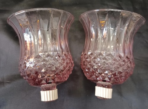 Vintage Set 2 Purple Lavender Glass Peg Candle Votive Cup Diamond - Picture 7 of 10