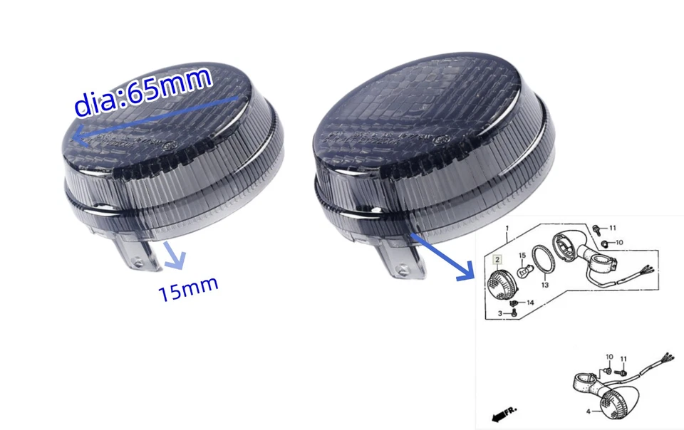 Lente lámpara señal de giro indicador para Honda VT750 Shadow Aero/Phantom/RS/A.C.E; Foto 2 de 4