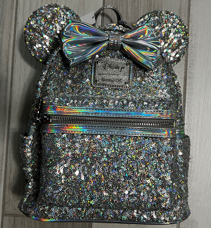 DISNEY LOUNGEFLY LASR MINNIE MOUSE‎ HOLOGRAPHIC SEQUIN BACKPACK Loungefly Disney Minnie Mouse Silver Holographic Sequin Mini  main image 4