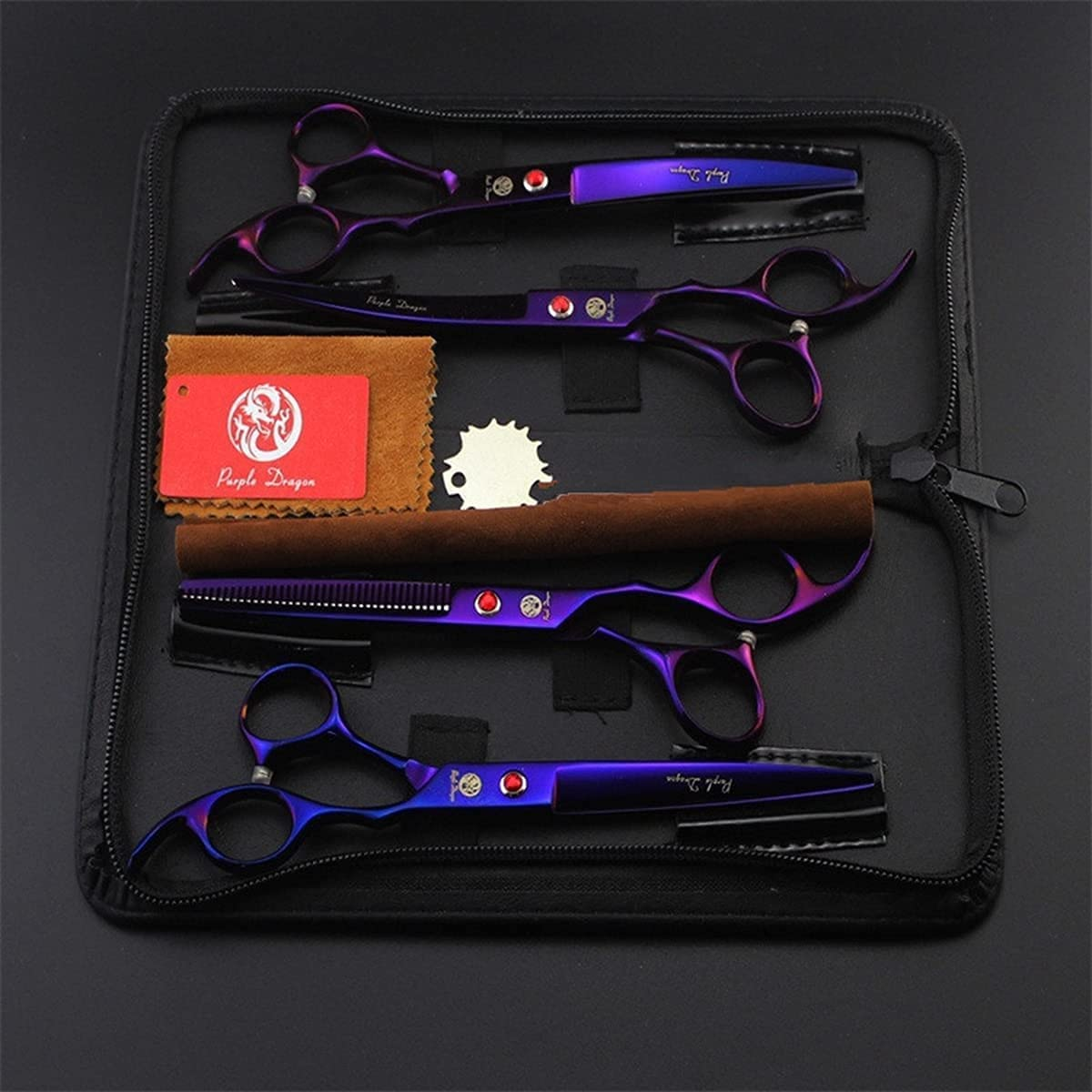 Purple Dragon Professional 7.0 Inch 4PCS Pet Grooming Scissors Kit
