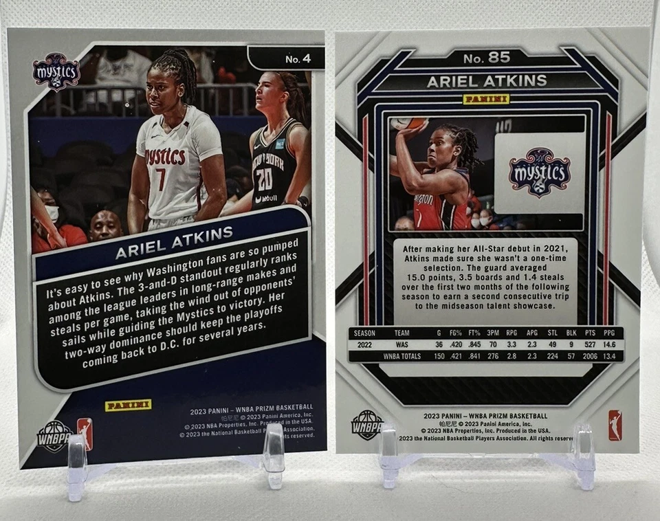 Ariel Atkins 2023 Panini Prizm WNBA #85 Base & #4 Get Hyped Mystics Lot - Image 2 of 2