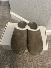 Jenni Kayne Shearling-Lined Moc Clog Sz. 38 Olive Green