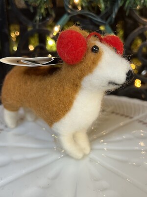 CUTE! Felted Wool CORGI Christmas Tree Dog Ornament~Keeping Warm w - Main Image