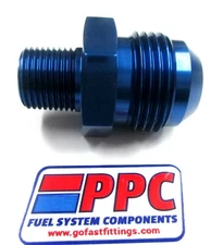 12 an Male Flare to 3/8" npt straight adapter Show Polished Blue Anodized Alum
