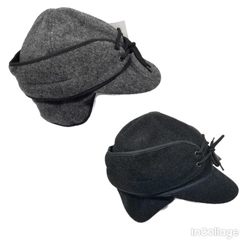 Wyoming Traders Black Or Gray Fold Down Ear Flaps Wool Cap Hat 6 3/4 (Small) - Picture 1 of 14