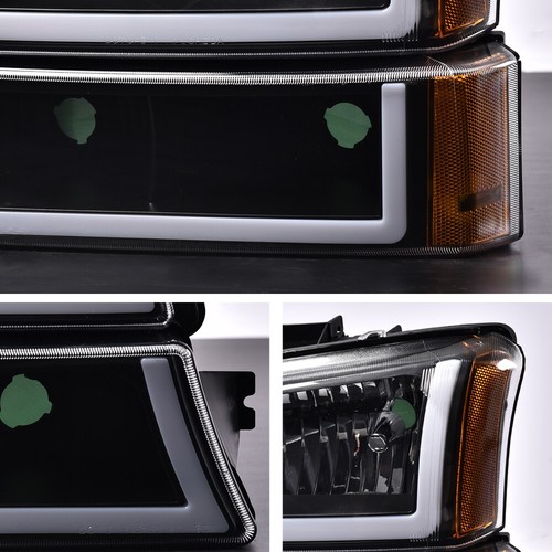 APTO PARA 03-06 CHEVY SILVERADO NEGRO/ÁMBAR CONJUNTO DE FAROS/LÁMPARA CON KIT LED DRL - Imagen 8 de 12