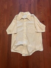 Vintage 70s Campus Made in USA Button Up Short Sleeve Tan Shirt Size L