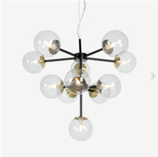 MADE.com Globe Kronleuchter 11 Lampen Deckenleuchte schwarz antik Messing Räucherglas