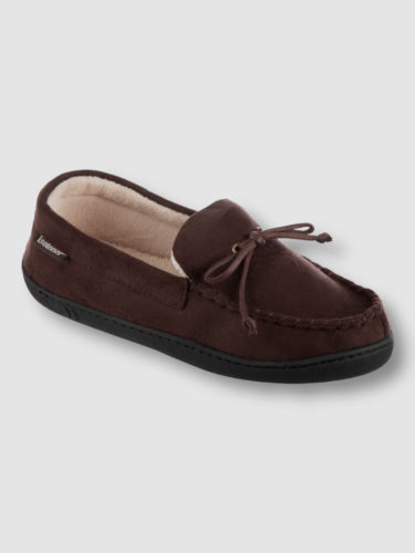 $37 Isotoner Men Brown Microsuede Whipstitch Moccasin Slipper Shoe USL(9.5-10.5) - Picture 1 of 5