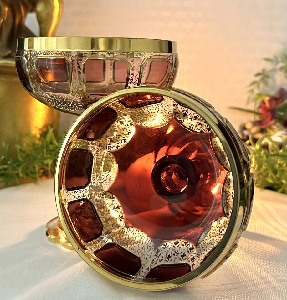 Steiner & Vogel Champagne Gold & Amethyst 1920's Art Deco Moser Cabochon Panels - Image 2 of 4