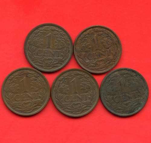 Netherlands 1916 1929 1937 1939 & 1940 1 Cent Coins - Picture 2 of 2