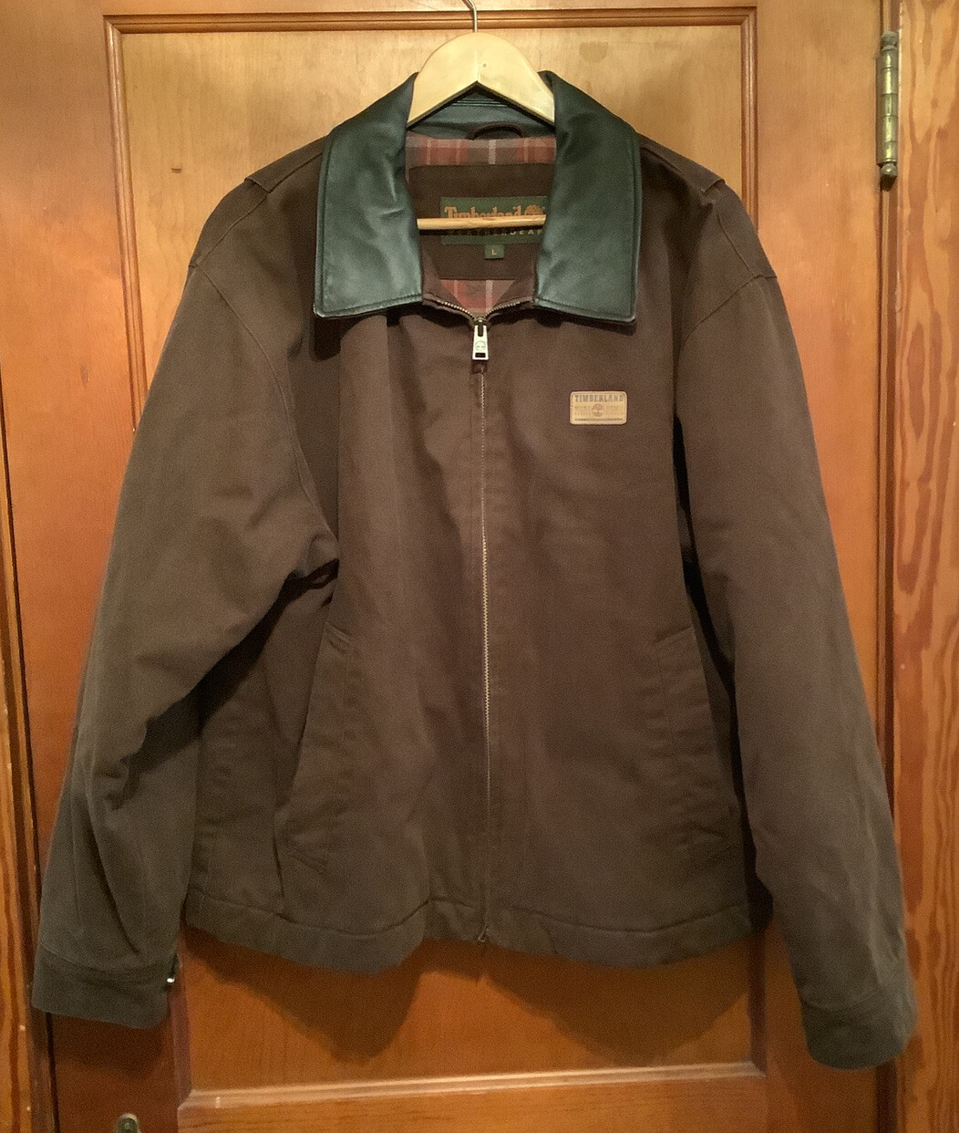 Barn Jacket Coat Leather Collar Large 