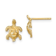 14k Yellow Gold Polished Diamond-cut Sea Turtle Stud Earrings 1.07gm L-11mm