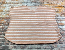 Chicos Top Womens Top XL 3 Orange White Striped V-Neck Weekends T-Shirt