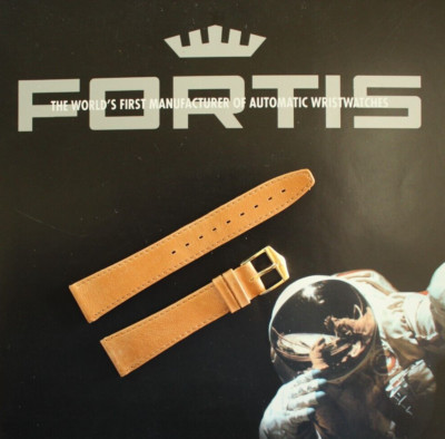 VINTAGE FORTIS 18MM TAN OSTRICH GOLD BUCKLE WATCH BAND WATCHBAND BRACELET STRAP