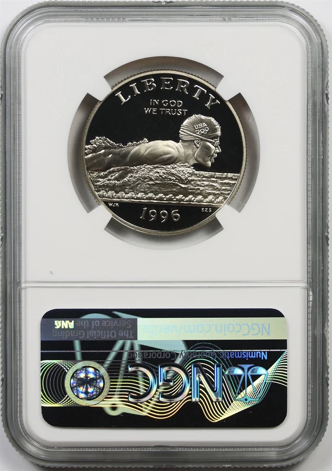 1996-S Olympics Swimming 50C NGC Mint Error PF69 Ultra Cameo Modern Half Dollar  - Image 2 of 4