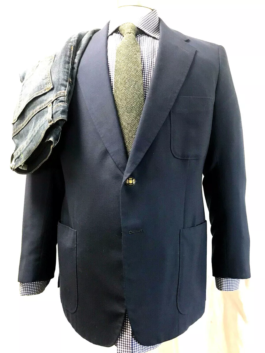 BESPOKE Mens Sport Coat Blazer Blue Wool HALF LINED 38R 2 Button