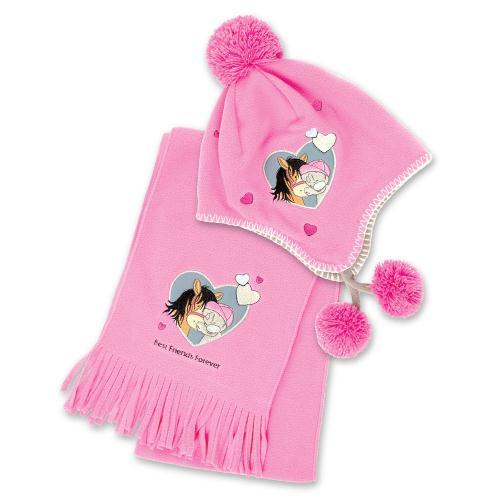 Set cappello e sciarpa in pile per bambini design pony orso rosa taglia unica