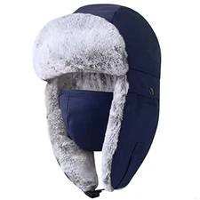  Winter Trapper Hat with Ear Flap Chin Strap and Windproof Mask 6 3/4-7 1/4 Navy