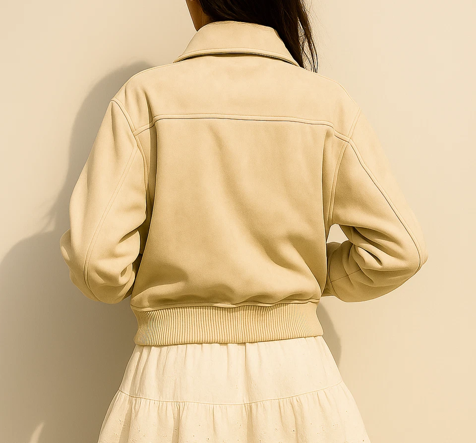 Abrigo Chaqueta Informal Estilo Bombardero Gamuza Cuero de Oveja Genuino Hecho a Mano para Mujer Foto 3 de 4