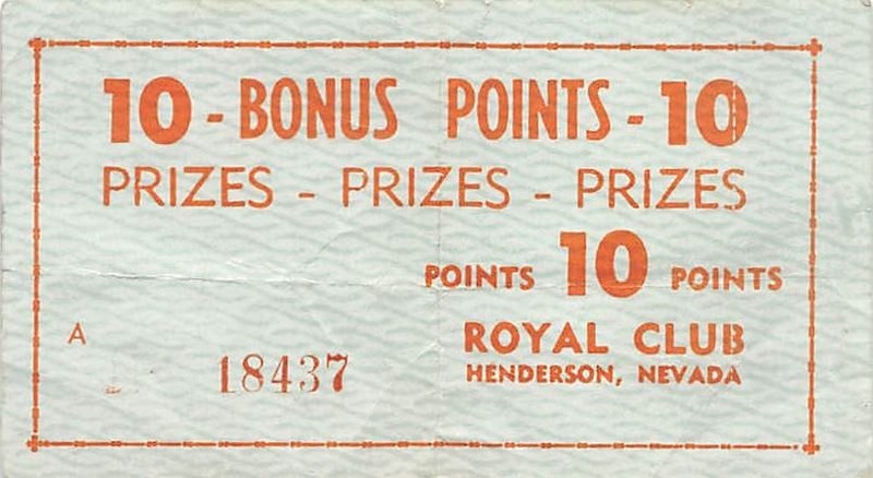 Royal Inn Casino - Henderson, NV - Vintage Paper 10 Bonus Points Ticket