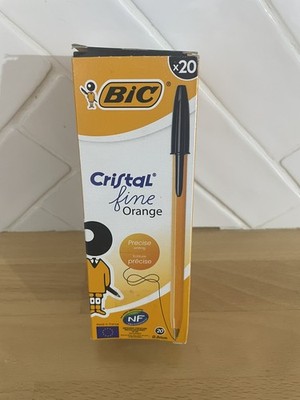 BIC Orange Fein Kugelschreiber Schwarze Tinte 0,8 mm Schachtel mit 20