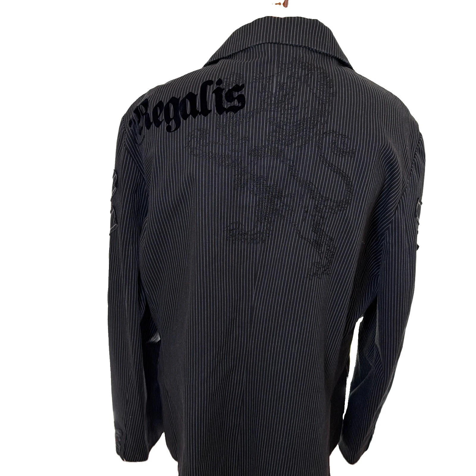 Roar Blazer Mens 2XL Y2K Pinstripe Embroidered Biker Goth Rocker Map Lining - product detail image 2