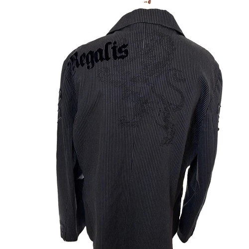 Roar Blazer Mens 2XL Y2K Pinstripe Embroidered Biker Goth Rocker Map Lining image 2