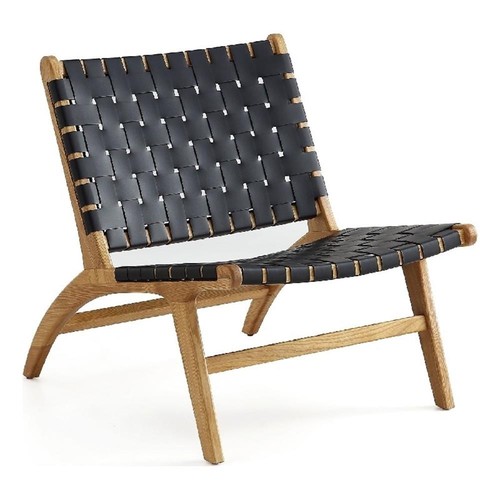 Manhattan Comfort Maintenon Wood Leatherette Accent Chair in Natural & Black - Picture 2 of 10