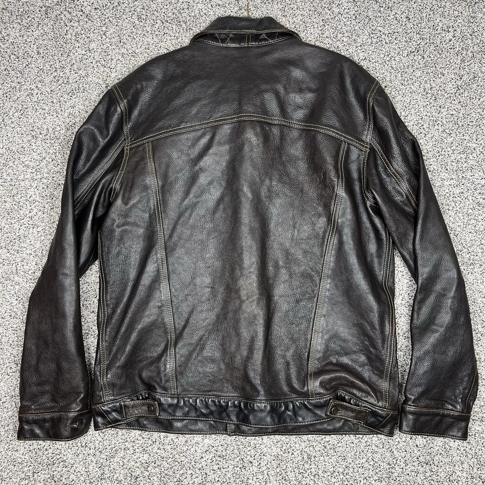 Chaqueta Cockpit EE. UU. Para Hombres Grande Marrón Piel de Cabra Cuero Denim-Estilo Jean Trucker Foto 3 de 4