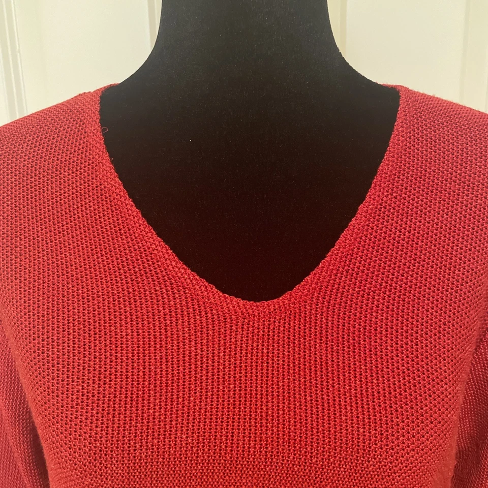 Top túnica tejida rayón rojo Sarah Arizona de colección talla S mangas 3/4 cuello en V hecho en EE. UU. Foto 3 de 4