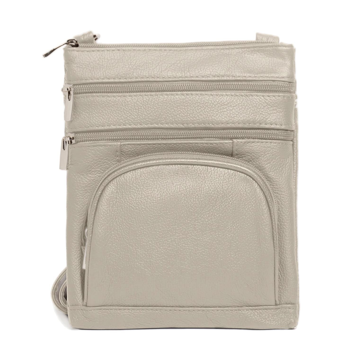 Crossbody Bag for Women, Genuine Leather Multi-Pocket Purse with Medium Cream-image