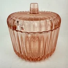 Pink Depression Glass Ribbed Lidded Jam / Jelly Jar