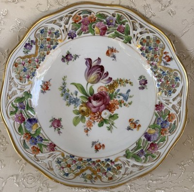 Antique and Collectible Schumann Dresden Pieced Bowl with Blue Mark- 9'' Diameter