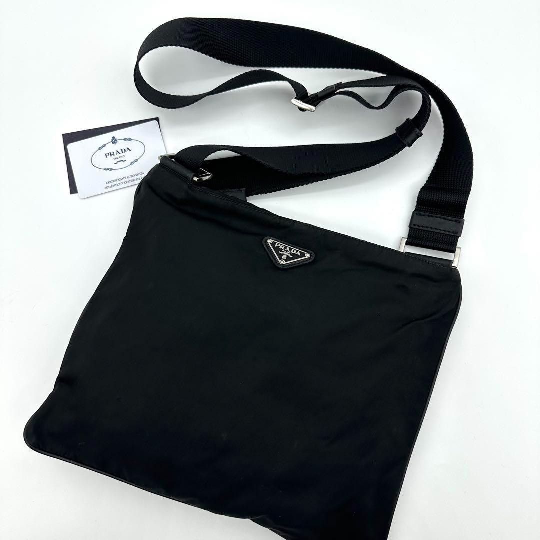 PRADA Shoulder Bag Black Nylon Triangle Logo From Japan Prada