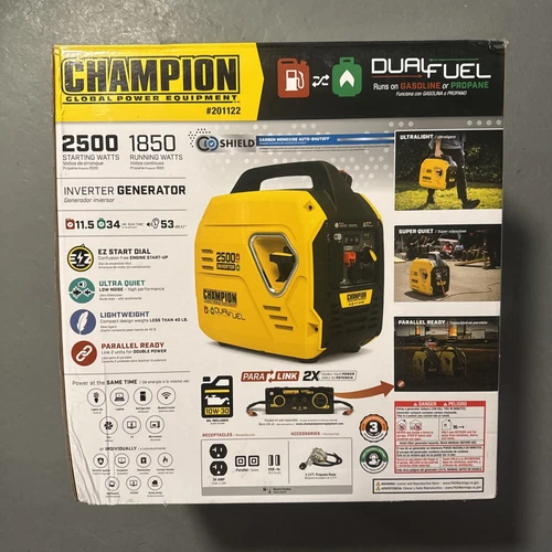 Champion Dual Fuel Inverter Generator CO Shield Model 201122r - 1850/2500w New
