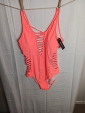 Aqua Eve Women One Piece Swimsuits Halter Plunge V Neck Cutout Size L. 11