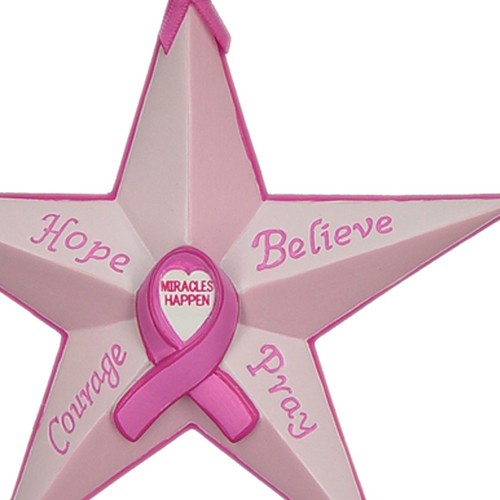 Set of Six Star Shaped Breast Cancer Awareness Christmas Ornaments - Picture 2 of 4
