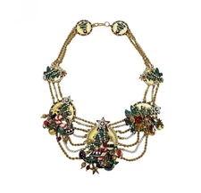 Vintage Lunch at The Ritz Christmas Necklace Enamel Holiday Swag Necklace RARE