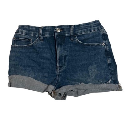 Express Womens Dark Wash Denim Jean Shorts Cuffed Raw Hem Blue Size 4